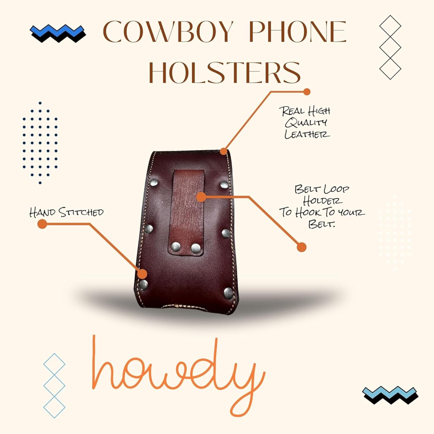 Cowboy Prayer Leather Holster Brown & Red 7" Western Leather Phone Pouch Handmade Craft Style with Metal Concho Item by Egifthome USA Item# EH12687, Size 7" L x 4" W x 1" h