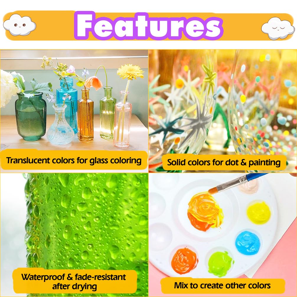 Amazon | FUNSHOWCASE ガラスペイントセット 透明色・不透明色 24色+