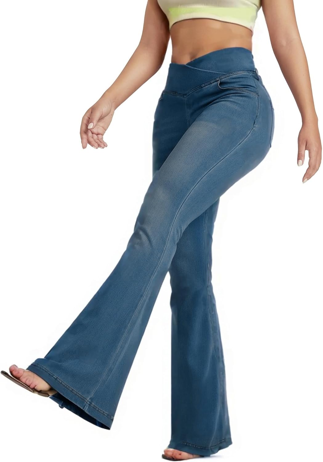 BlueRose Flare Jean Leggings for Women,Bell Bottom Jeans for Women Knit Crossover High Waisted Bootcut Jean