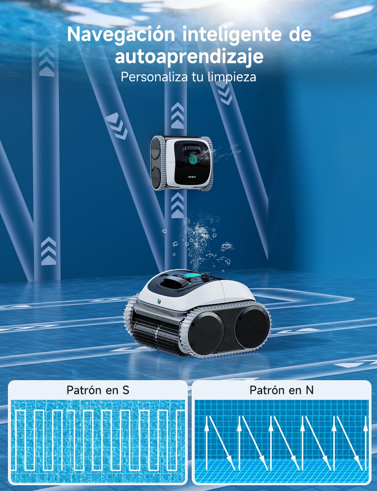 WYBOT C1-P Robot de Piscina y Robot limpiafondos Piscina, Robot Piscina limpiafondos y Paredes - 4 en 1 Aspirador sin Cable, succión Mejorada, 5 Modos, App, 155m² – Verde Noche Escarchada