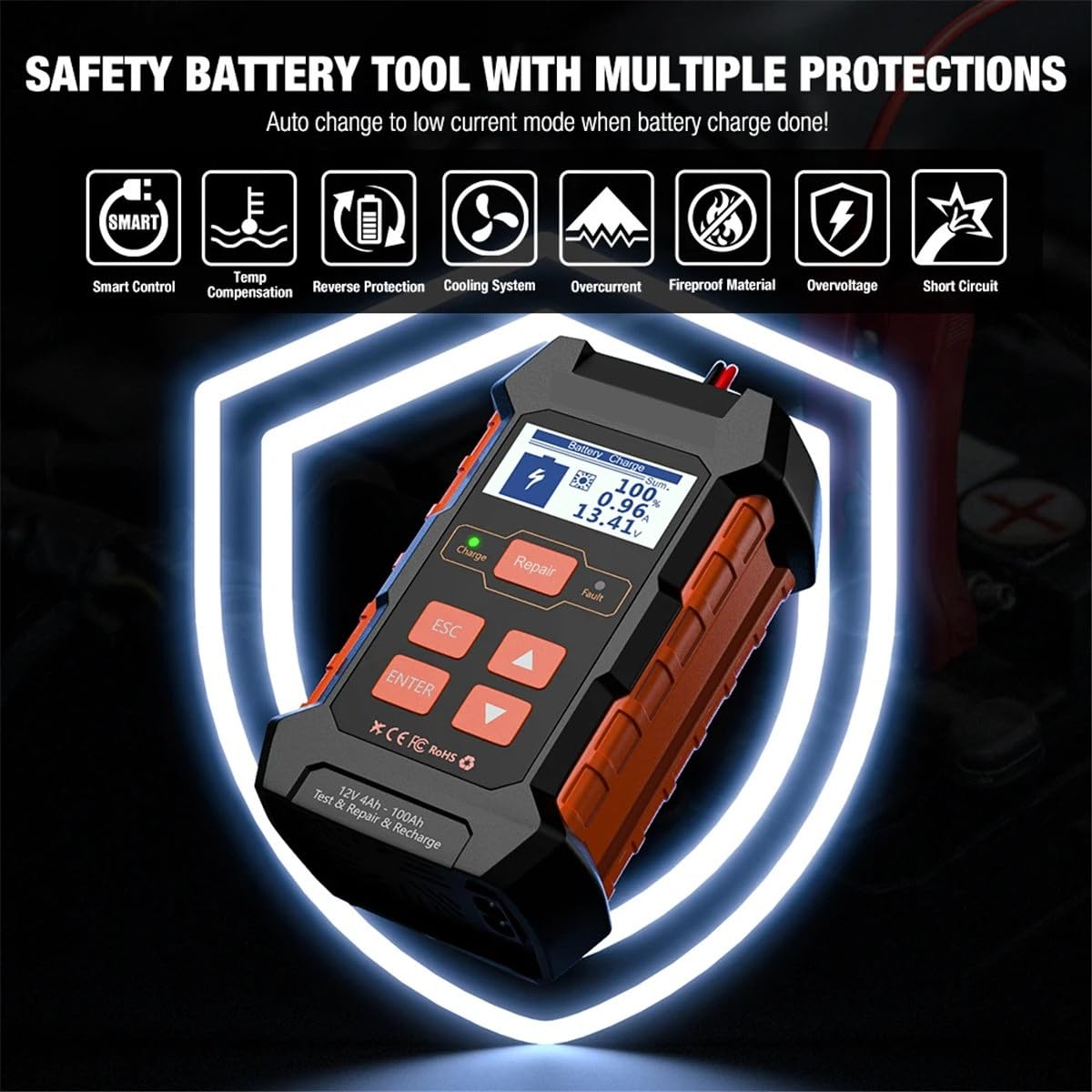 KW520 12V 10A 24V 5A Automatic Car Truck Battery Tester Charger Lead Acid Car Battery Pulse Repair Tool AGM Gel Lithium