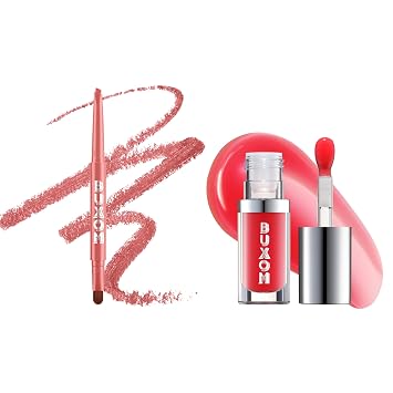 Buxom Full On Glossy Lip Oil in Cherry Flip Power Line Plumping Lip Liner in Rich Rose