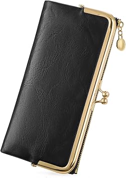 GOIACII Womens Wallet Kiss Lock Bifold Leather Wallets for Women Black