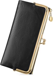 GOIACII Womens Wallet Kiss Lock Bifold Leather Wallets for Women Black