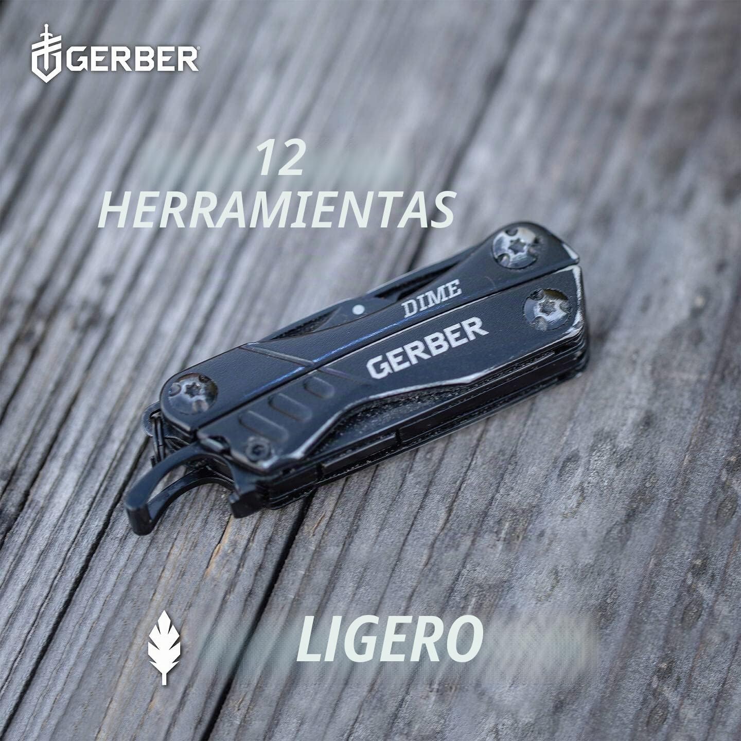 Gerber Multiherramienta con 12 funciones, Dime Pocket Multi-tool, Negro, 31-003610