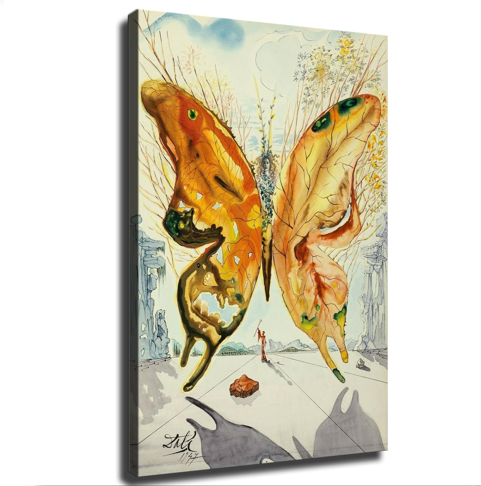 VAKUUM Salvador Dali Surrealist Venus Butterfly Artworks Poster Canvas Painting Wall Art HD Picture Printing Artwork Modern Office Living Room Bedroom Background Wall Home Decor (12×18inch-Framed)