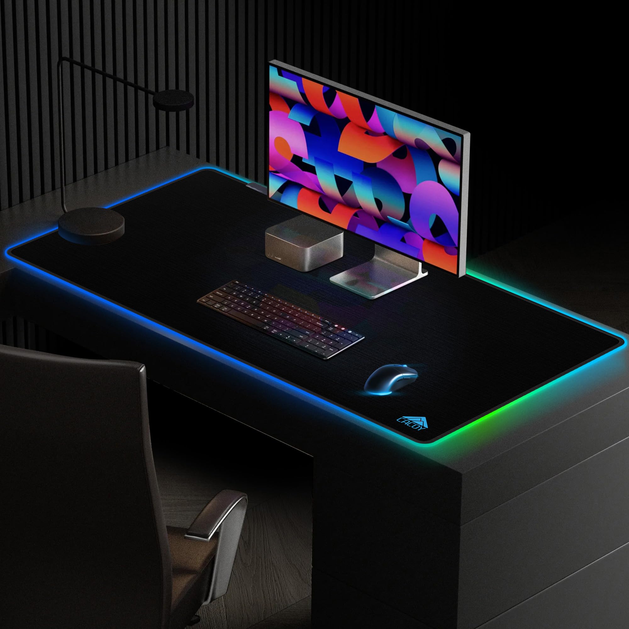 Cacoy 1100x600mm RGB Gaming-Mauspad, Großes Mauspad 9 Beleuchtungs-Modi LED | Übergröße Schreibtischunterlage, Rutschfester Gummibasis Mousepad XXL, Verbessert Geschwindigkeit für Zuhause&Büro, Schwarz