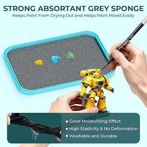 Miniatura 10 de Nicpro Paleta Stay Wet para pintar en miniatura, bandeja de paleta de pintura acrílica con tapa, 100 piezas de papel de paleta húmeda, 4 esponjas,