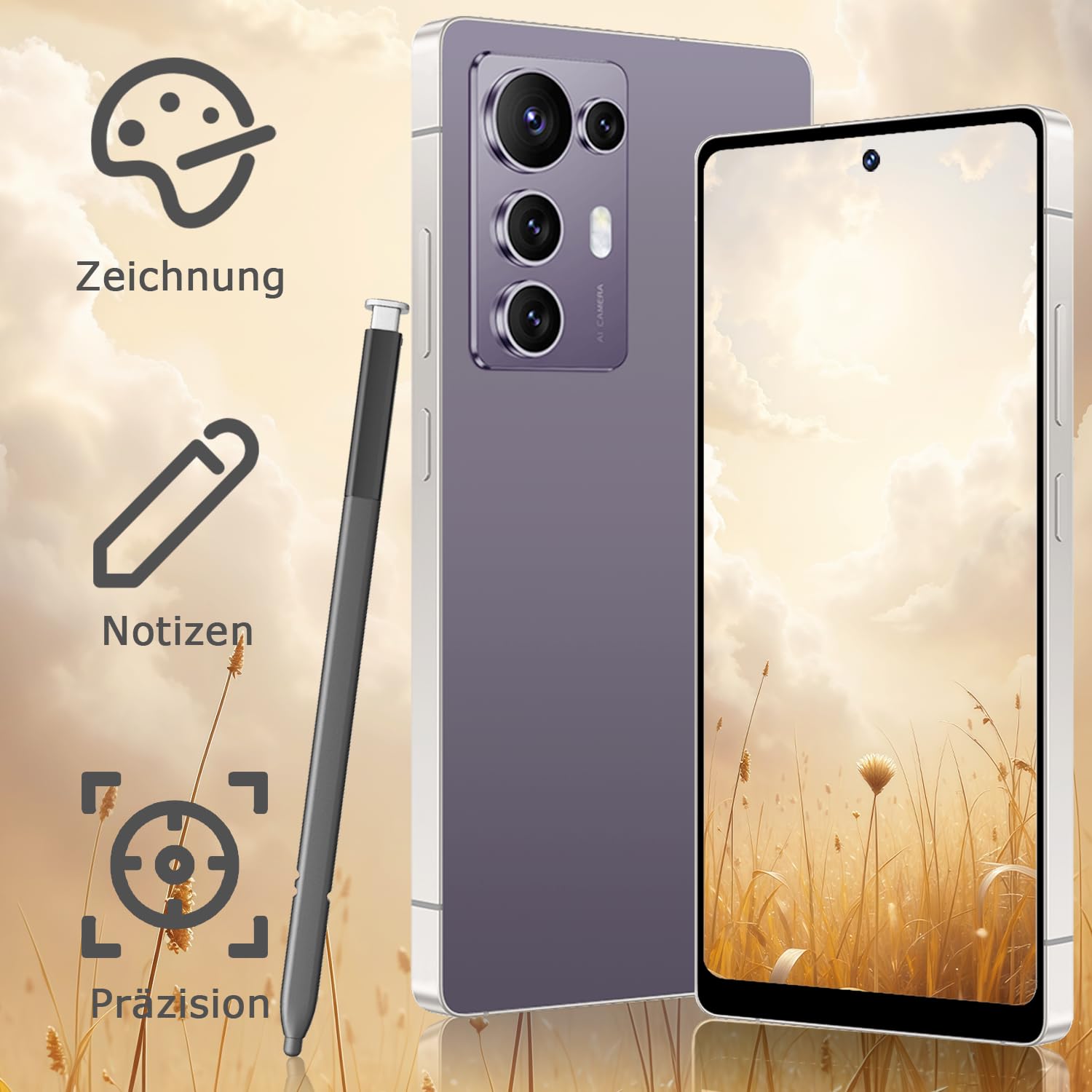 Android Smartphone 8+256GB 6,8" HD-Display, 4500 mAh Akku & 21+8 MP Dual-Kamera - Simlockfrei, Dual-SIM, Face ID & OTG,Grün