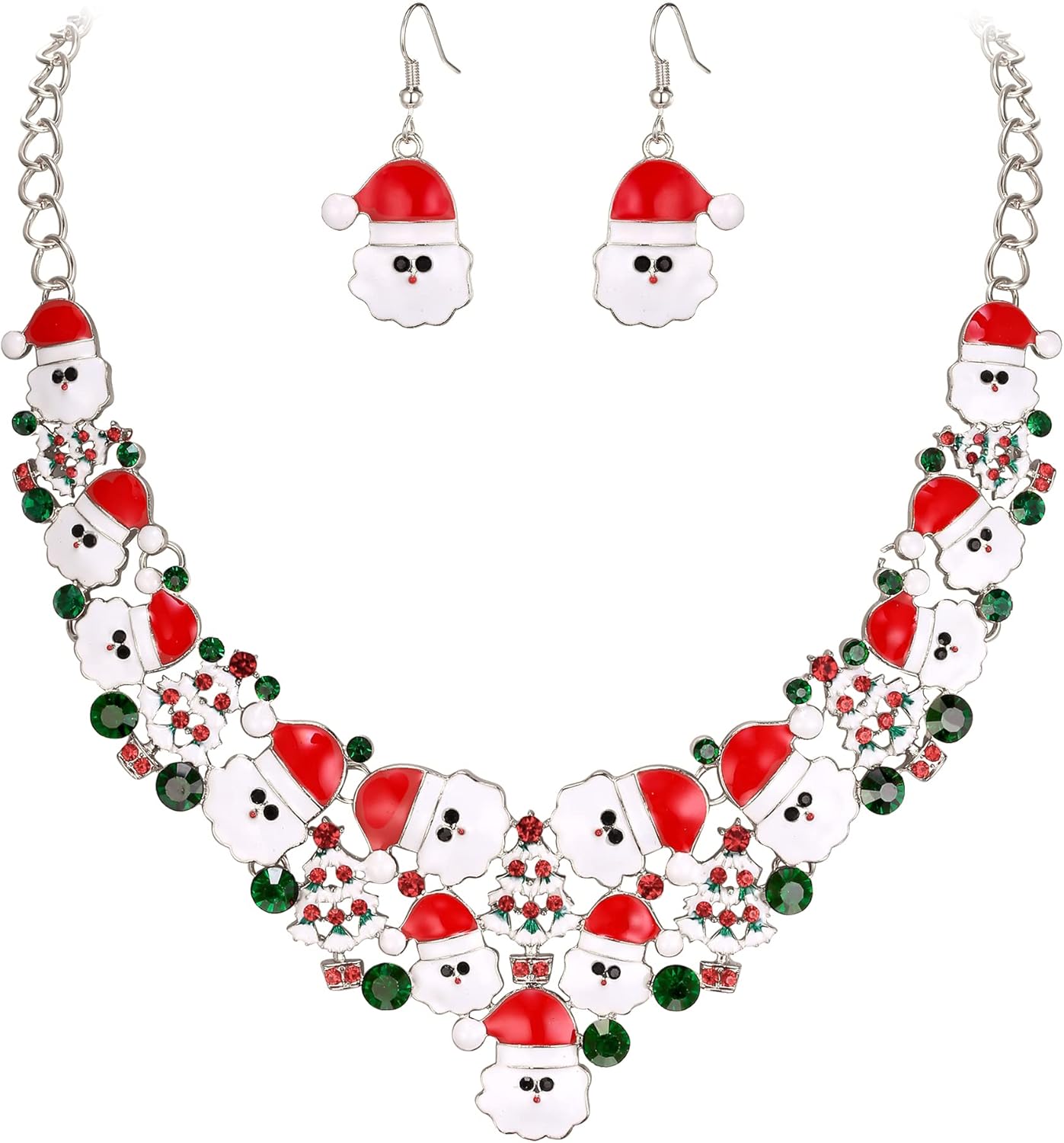 BriLove Santa Claus Christmas Element Party Costume Statement Bib Necklace Hook Earrings Jewelry Set Xmas Gift for Women