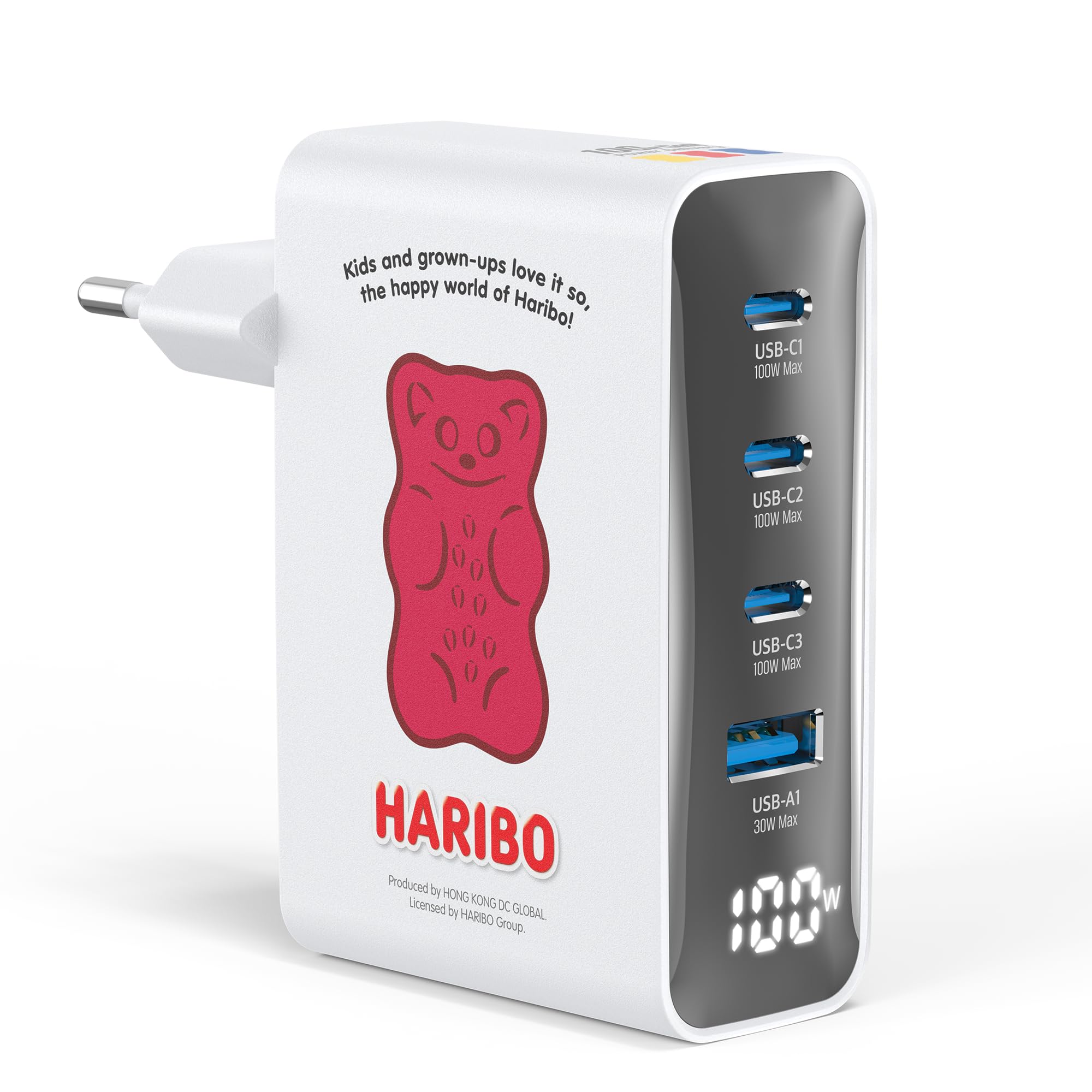 HARIBO 100W USB C Ladegerät, 4-Port Schnellladegerät 100W USB-C Netzteil mit LED Display, GaN Charger PD/PPS für MacBook Pro/Air, iPhone 17/16 Pro, Galaxy S25/S24, Laptop, iPad, Kompakt Geschenk, Rot
