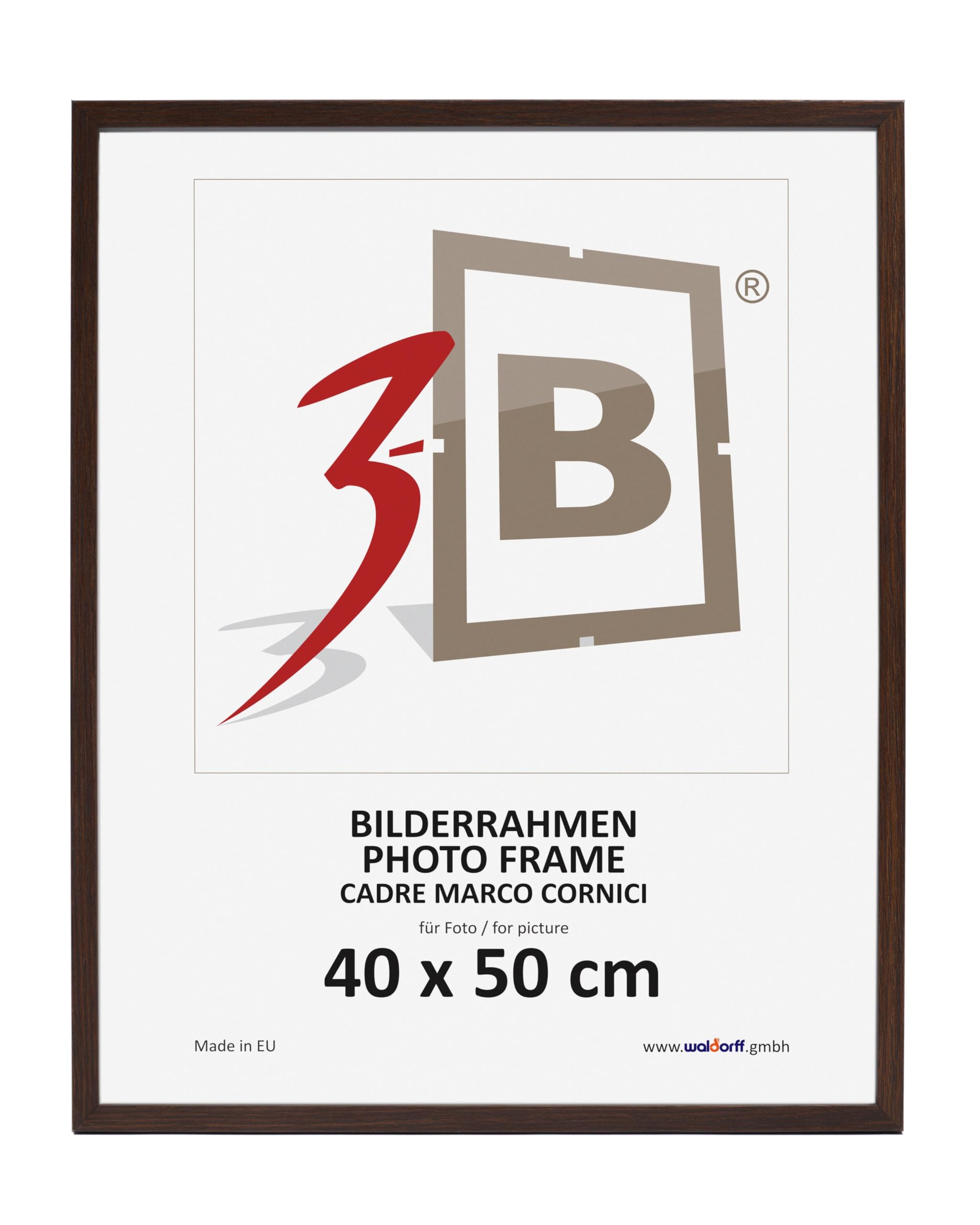 3-B Ramka na zdjęcia Mega – ciemnobrązowa (orzech z optycznym rysunkiem słojów) – 40 x 50 cm – drewniana rama, ramka na zdjęcia, ramka na plakat ze szkłem akrylowym