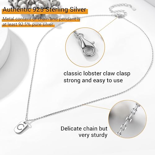 Miniatura 3 de PROSILVER Collares de plata de ley 925 con iniciales pequeñas para mujer, collar personalizado con letra A-Z, elegante platanegro frío, ajustable de