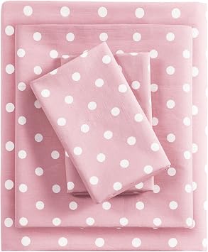 Intelligent Design Pink Queen Size Sheet Sets Kids Polka Dot Sheets for Girls 100% Cotton Percale Soft Flat and Fitted Sheet, Pillowcase, Breathable All Season Bed Set, Fits up to 14" Mattress