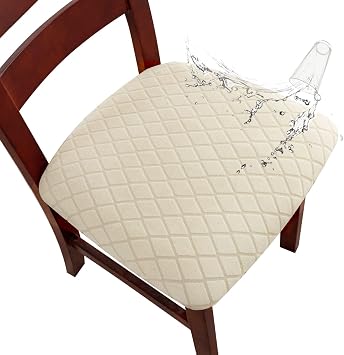 Genina Waterproof Seat Covers for Dining Room Chairs, Stretch Chair Covers Removable Washable Dinning Room Kitchen Chair Seat Cushion Slipcovers Argyle-Beige, 2 PCS
