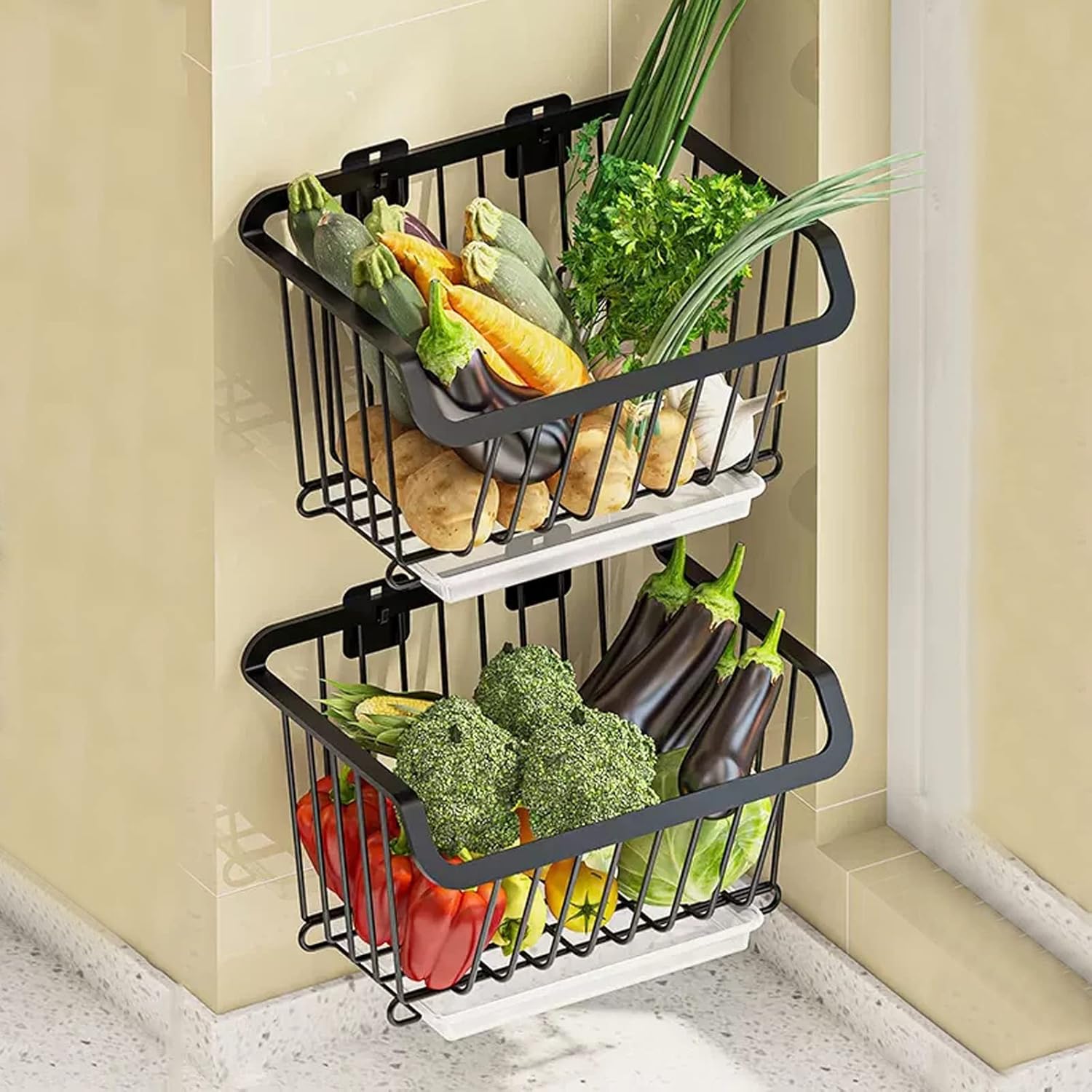 Wall Mounted Fruit And Vegetable Rack, 304 Stainless Steel Fruit And