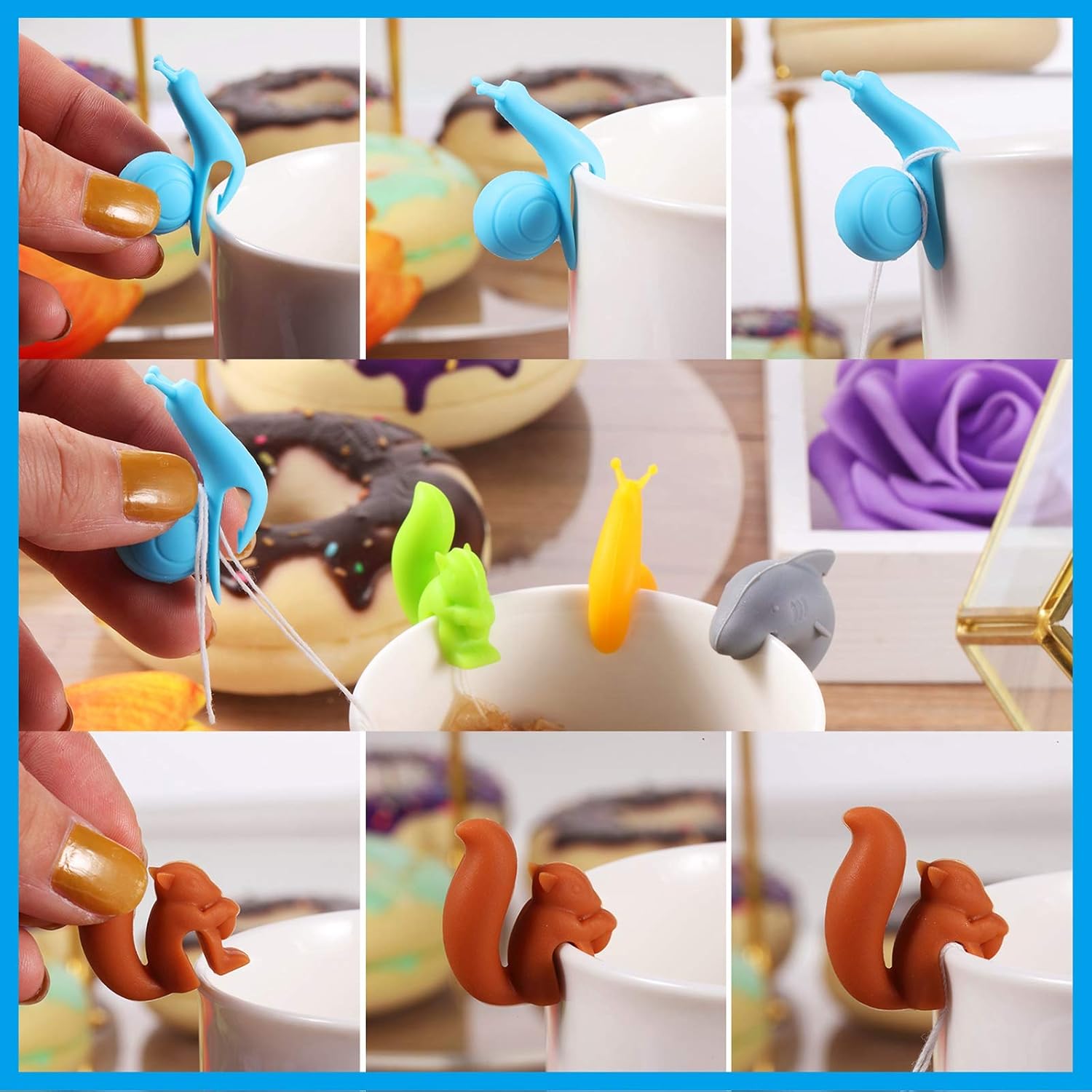 Boao 36 Pcs Silicone Tea Bag Holders Drink Markers Animal Identifier