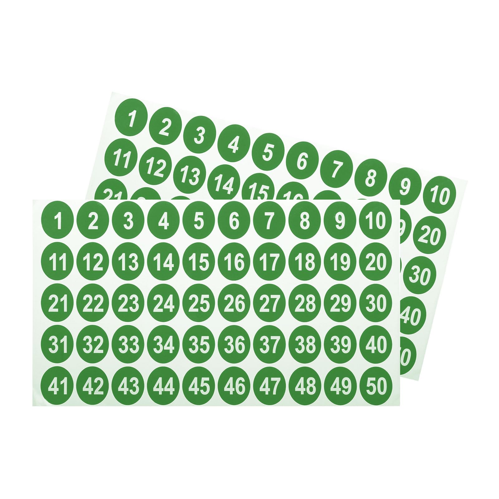 sourcing map 2 Sheets Round Number Stickers, 1-50 Vinyl Consecutive Number Labels Self-Adhesive Number Decal for Office Classroom Box Storage, Green(1 inch Each)