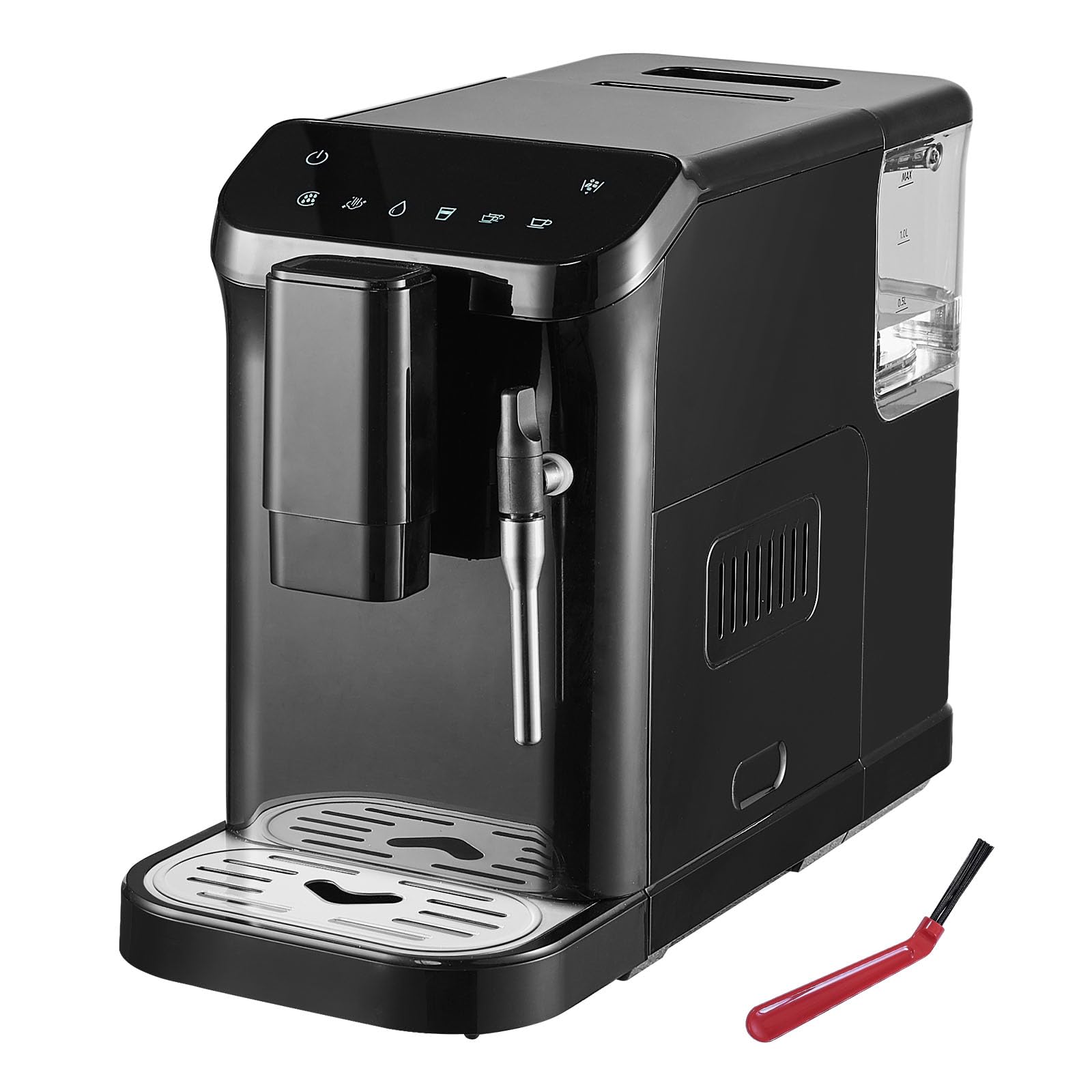 VEVOR Macchina per caffè espresso automatica, Macchina per caffè con lancia vapore, Macinacaffè impostazioni di macinatura a 15 livelli, Macchina per caffè espresso serbatoio dell'acqua 1,5 litri