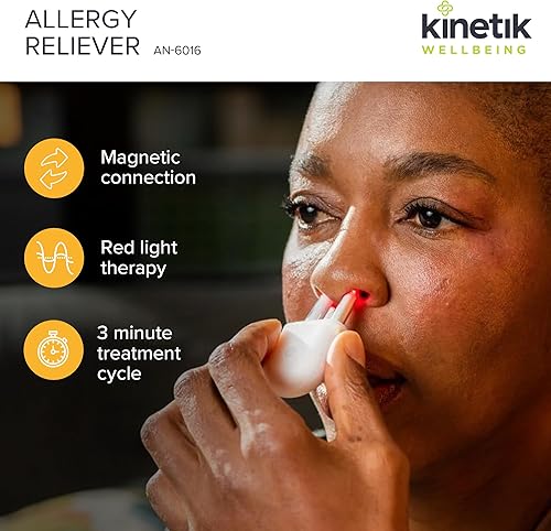 Kinetik Wellbeing Allergy Reliever - Hayfever Infrared Nasal Therapy, Hay Fever & Sinusitis Treatment - Red Light Therapy for Natural Allergy, Blocked Nose, Rhinitis Relief - Drug Free Portable Device 