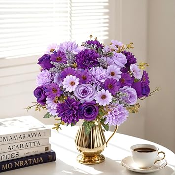 Artificial Flowers Purple 2 Bunches Silk Flowers Faux Flowers