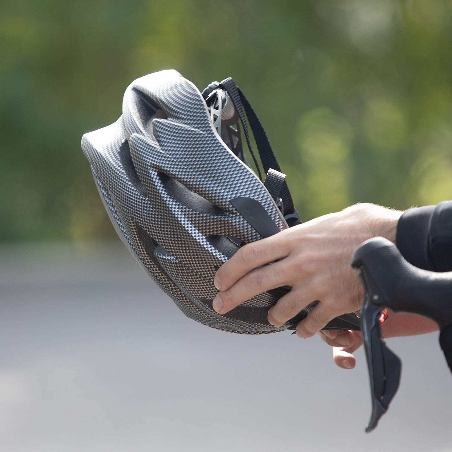 RNOX Adult Bike Helmet, Bicycle Cycle Helmet for Adults Men/Women, Adjustable Size Road Cycling Bicycle Helmet with Detachable Visor/Led Rear Light - Black Carbon Fiber : Everything Else