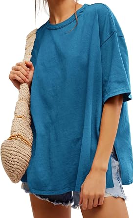 Tankaneo Womens Oversized Tshirts Summer Casual Short Sleeve Loose Fit Tops | Baggy, Boxy, Crew Neck, Flowy Shirt, Side Slit, Solid Color, Striped, Leopard Print, Cute, Going Out