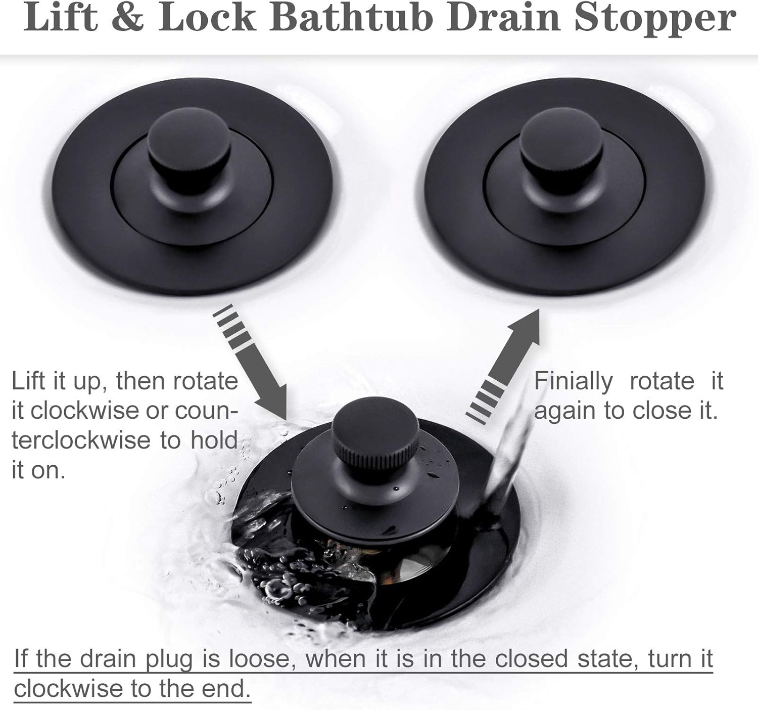 HANEBATH Brass Bathtub Drain Kit with Two-Hole Tub Overflow Cover, Matte Black - - 