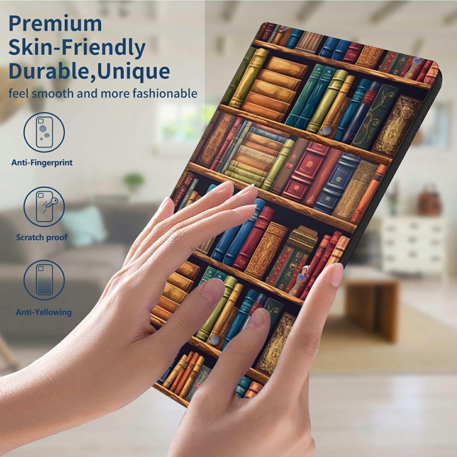 Slim Case for All-New Kindle Fire HD 10 Tablet (13th Generation, 2023 Release) 10.1" PU Leather Folio Stand Adjustable Smart Shell Cover with Auto Wake/Sleep for Fire Tablet 10 2023,Library Bookshelf