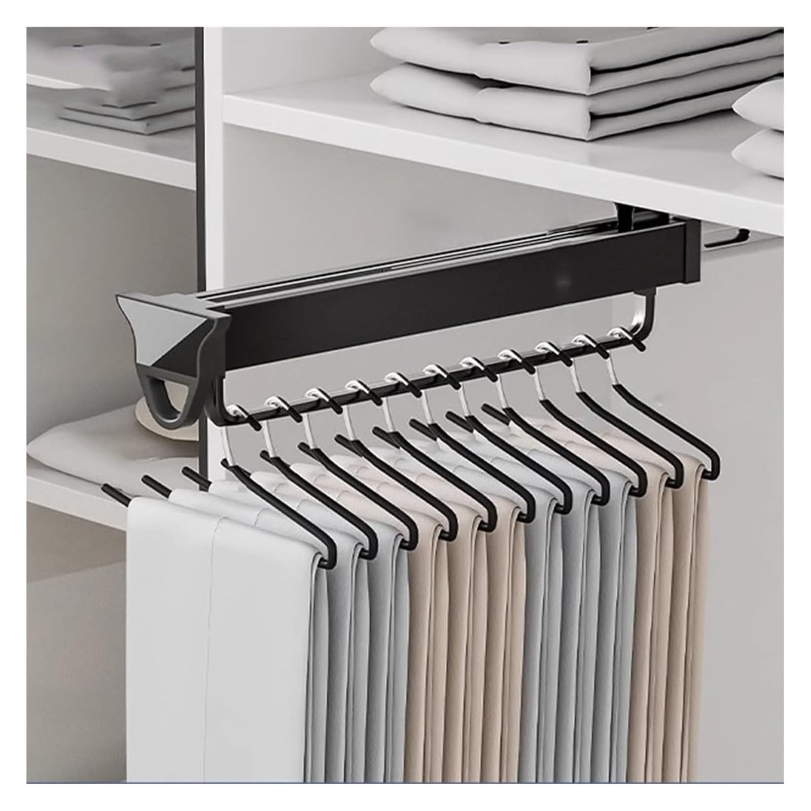 Slide Out Valet Rod Closet Organization for Shallow Cabinet, 36 41 46 51 56cm Clothing Rail(Black,51cm/20in)