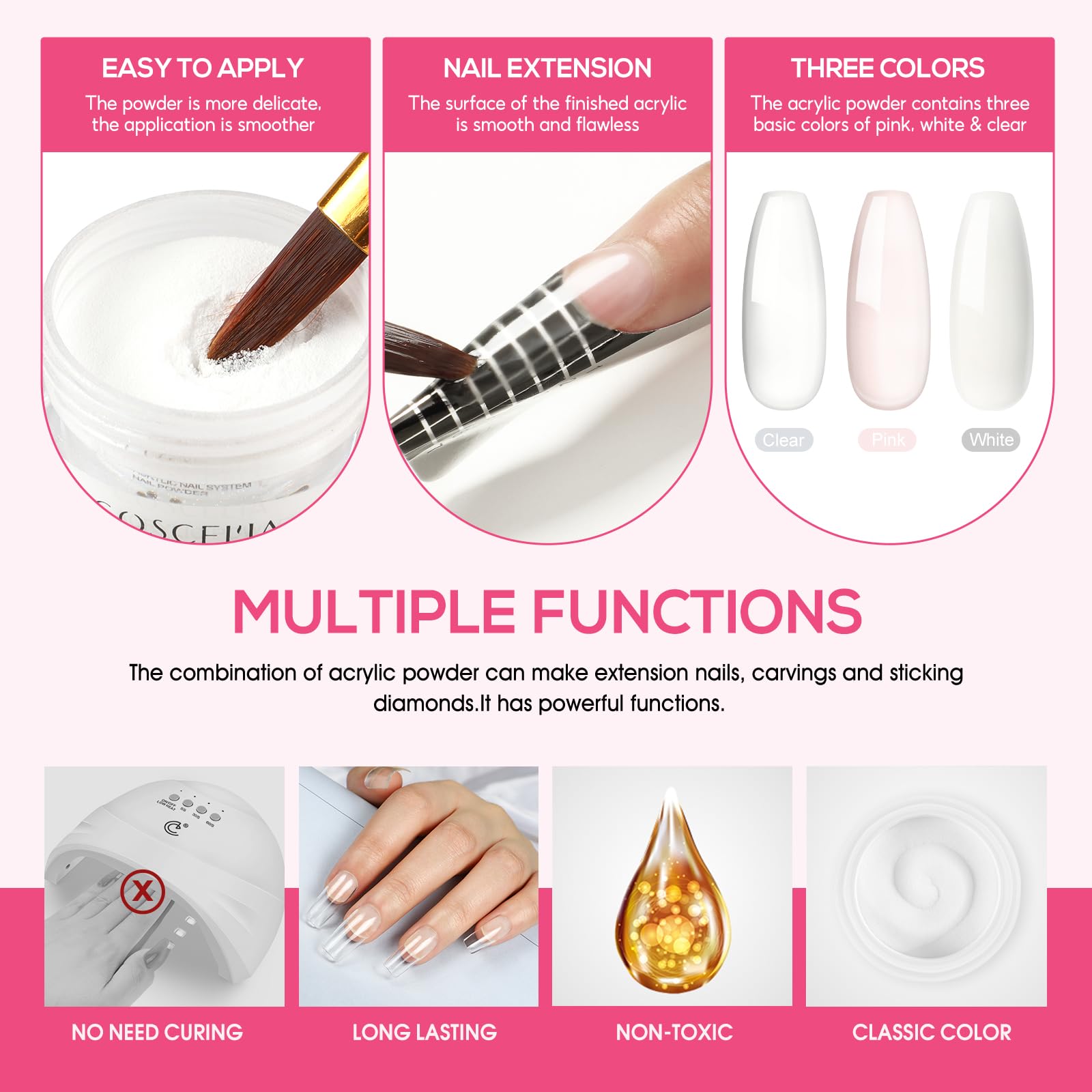 COSCELIA Kit Uñas Acrilicas Completo 21 Colors Acrilico para Uñas Profesional y 30ml Monomero, Glitter Polvo Acrilico para Uñas Acrilico Uñas Extensión Kit para Principiante y Profesional