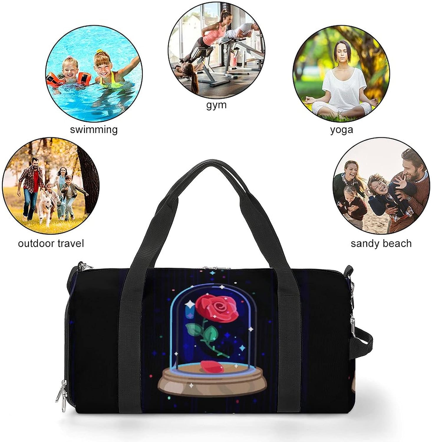 FunnyStar Beauty And Beast Sports Gym Bag With Shoes Compartment Lightweight Duffel Carryon Overnight Travel Pack white-style One size