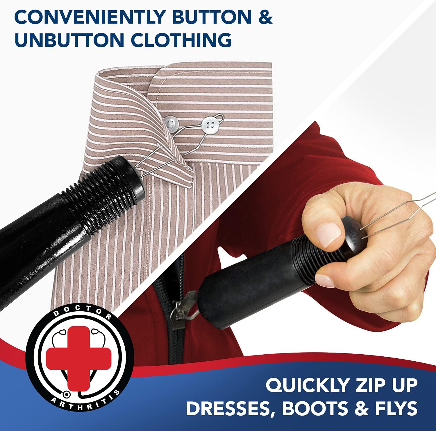 Button Hook & Zipper Pull, Assist, Helper Device, Dress Clothes Tool, Button Shirts Aid, One Hand, Disability, Handicapped and Seniors by Dr. Arthritis : Health & Household