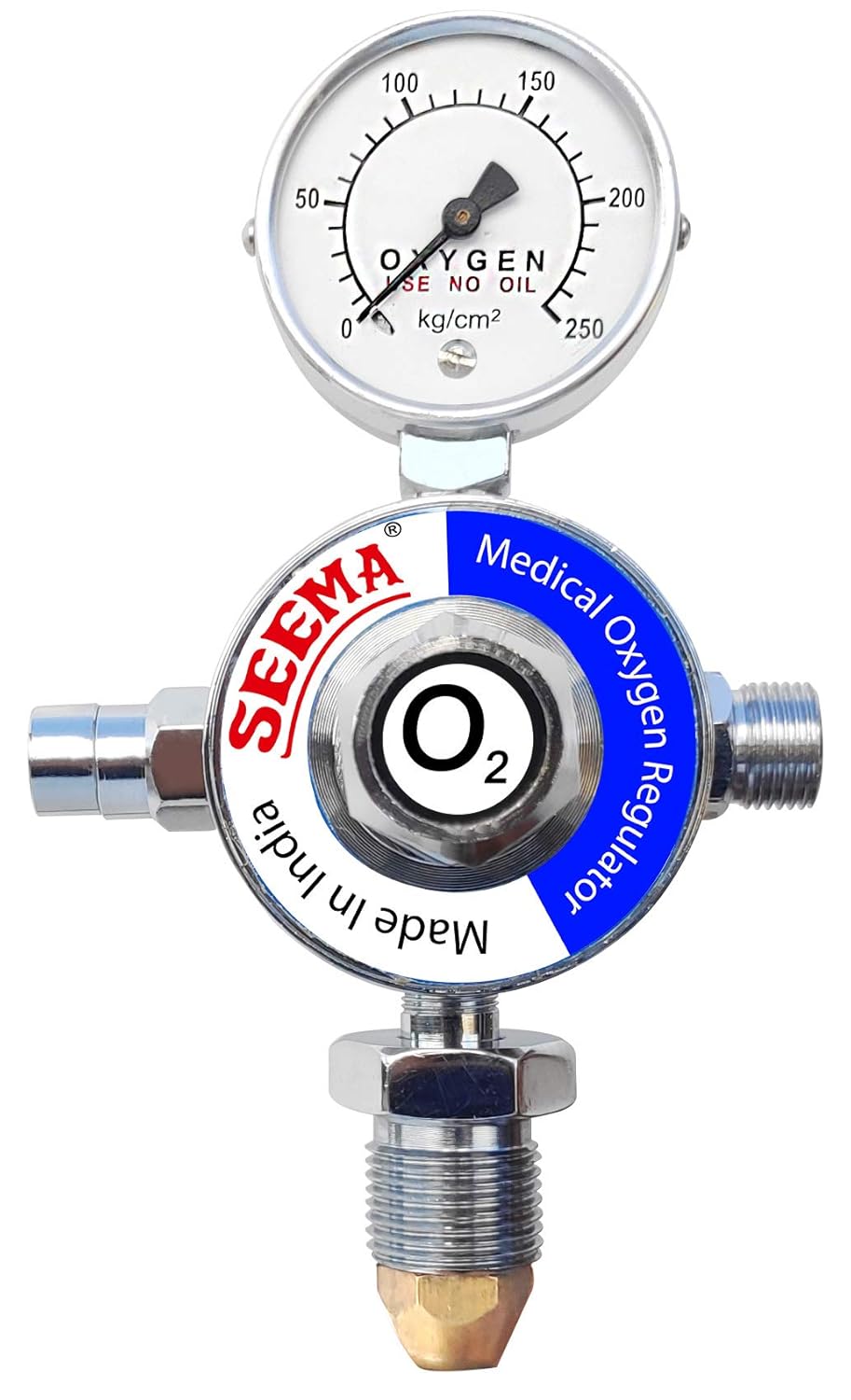 SEEMA® Single Stage Single Gauge Medical Oxygen Gas Regulator(MOX) | Output Pressure Preset at 4 bar | For Hospital, Clinic, Home Use | Silver Colour | 1 Unit SEEMA® Single Stage Single Gauge Medical Oxygen Gas Regulator(MOX) | Output Pressure Preset at 4 bar | For Hospital, Clinic, Home Use | Silver Colour | 1 Unit