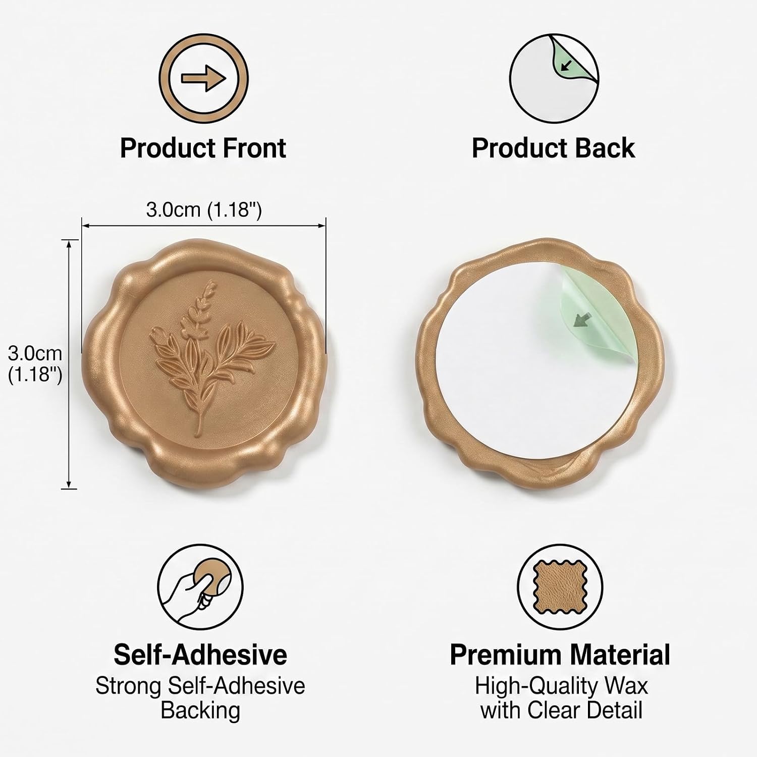 Ymapinc 30Pcs Gold Wax Seal Stickers, Vintage Self Adhesive Wax Seal Stickers,Classic Floral Bouquet Wedding Invitation Envelope Seals Sticker for Gift Wrapping Scrapbooking