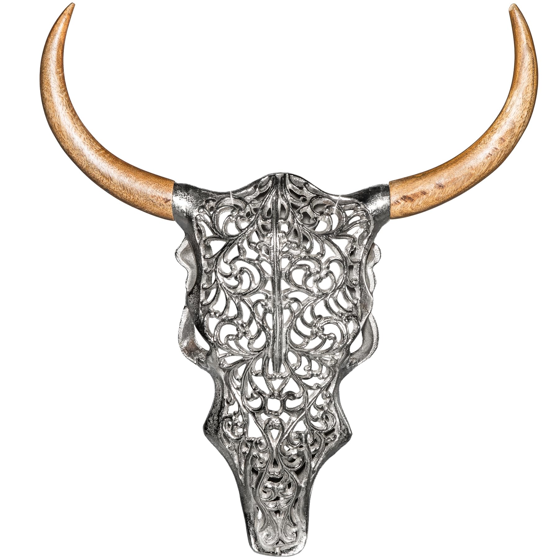 Wanddekoration EXOTIC BULL 51cm - natur silber - Metall Mangoholz Ornamente