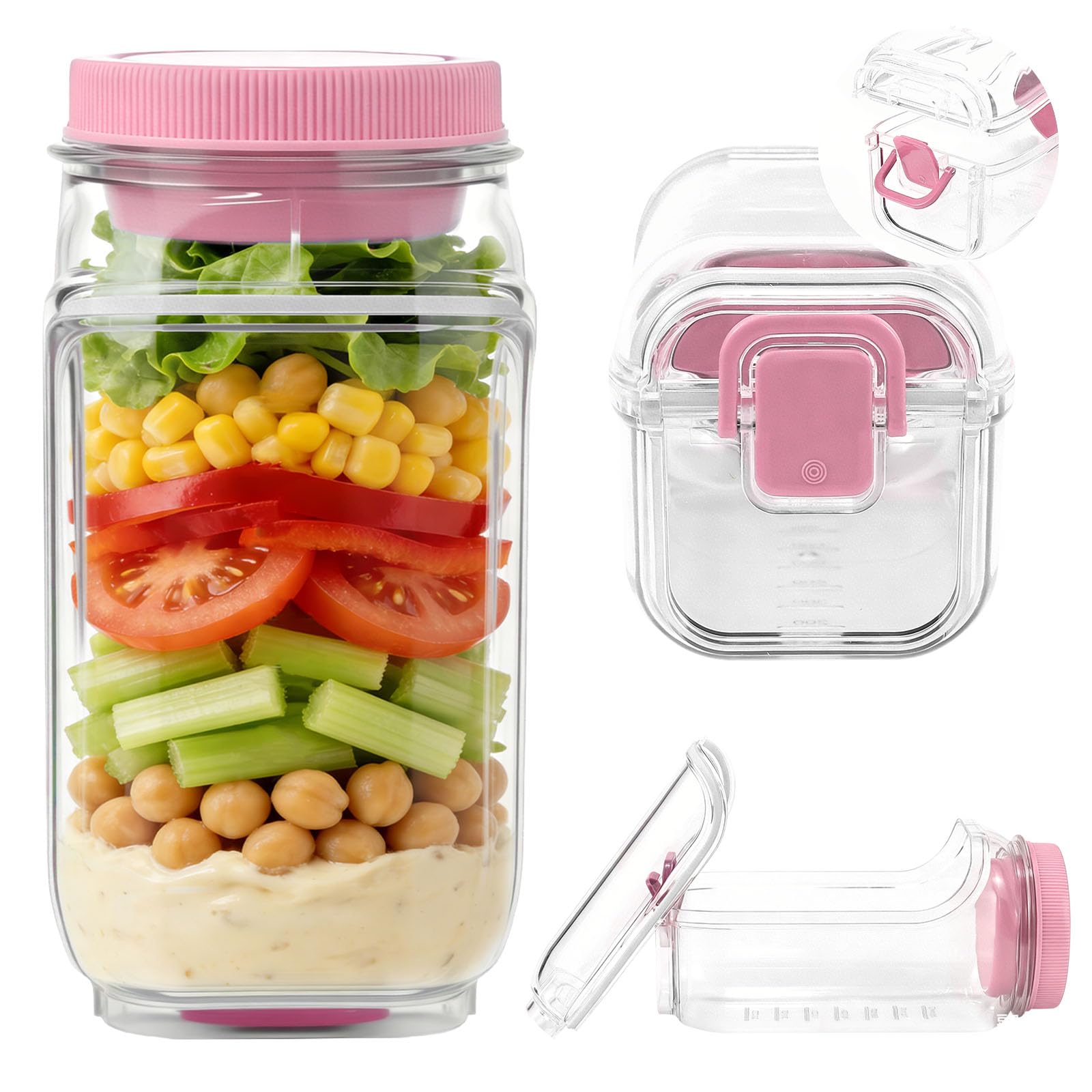 Mjuthy Ensalada de lado abrir con compartimento anti-fugas para aderezos – Recipientes para preparar comidas portátil, ensaladera reutilizable para oficina, gimnasio, picnic y viajes — view 9