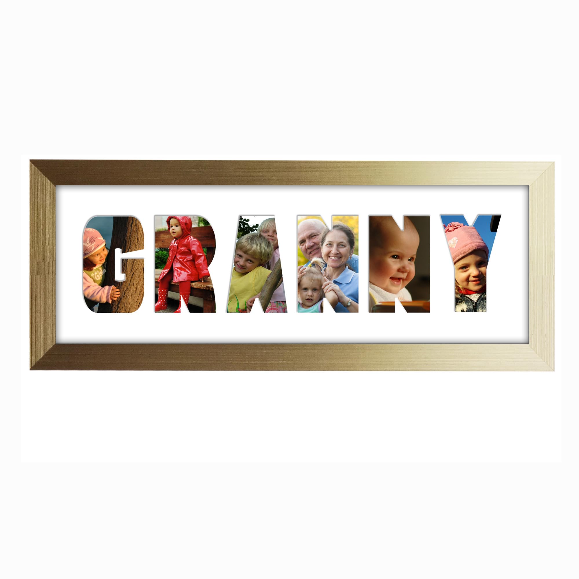 Photos In A Word Gold Finish Frame White Mount Granny Photo Frame Letter Word Name Frame Single Mounted 14035A (Gold Finish Frame White Mount)