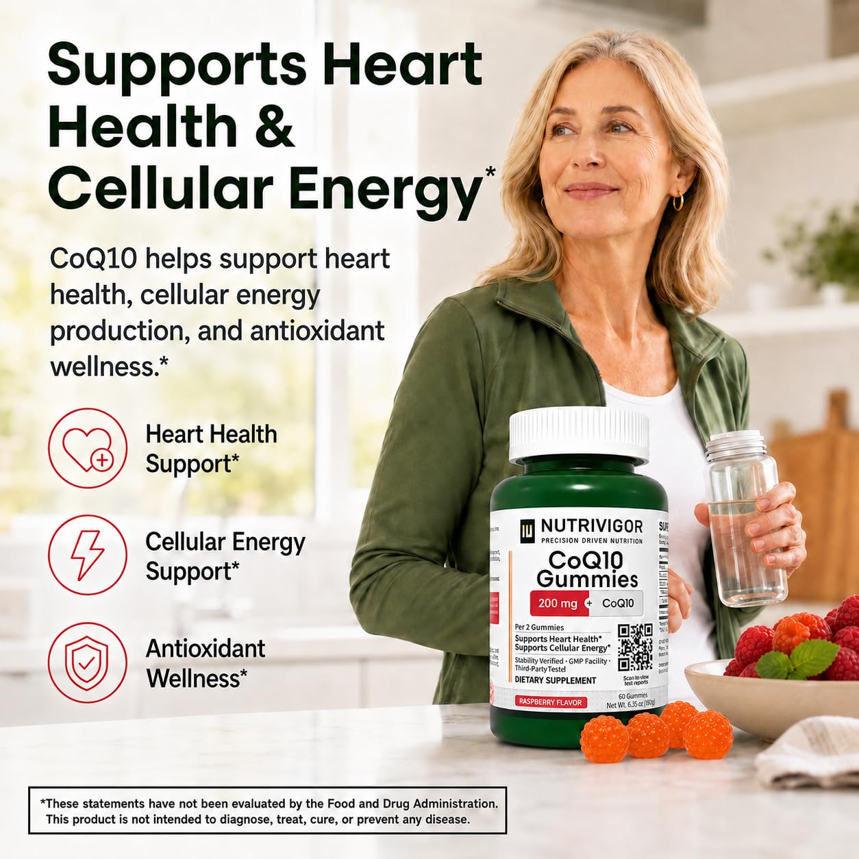 CoQ10 Gummies 200mg, Coenzyme Q10 Gummies for Adults, Sugar Free Vegan Supplement, Supports Heart Health, Cellular Energy & Antioxidant Support, No Artificial Colors Added, Raspberry Flavor, 60 Count — Amazon image 4