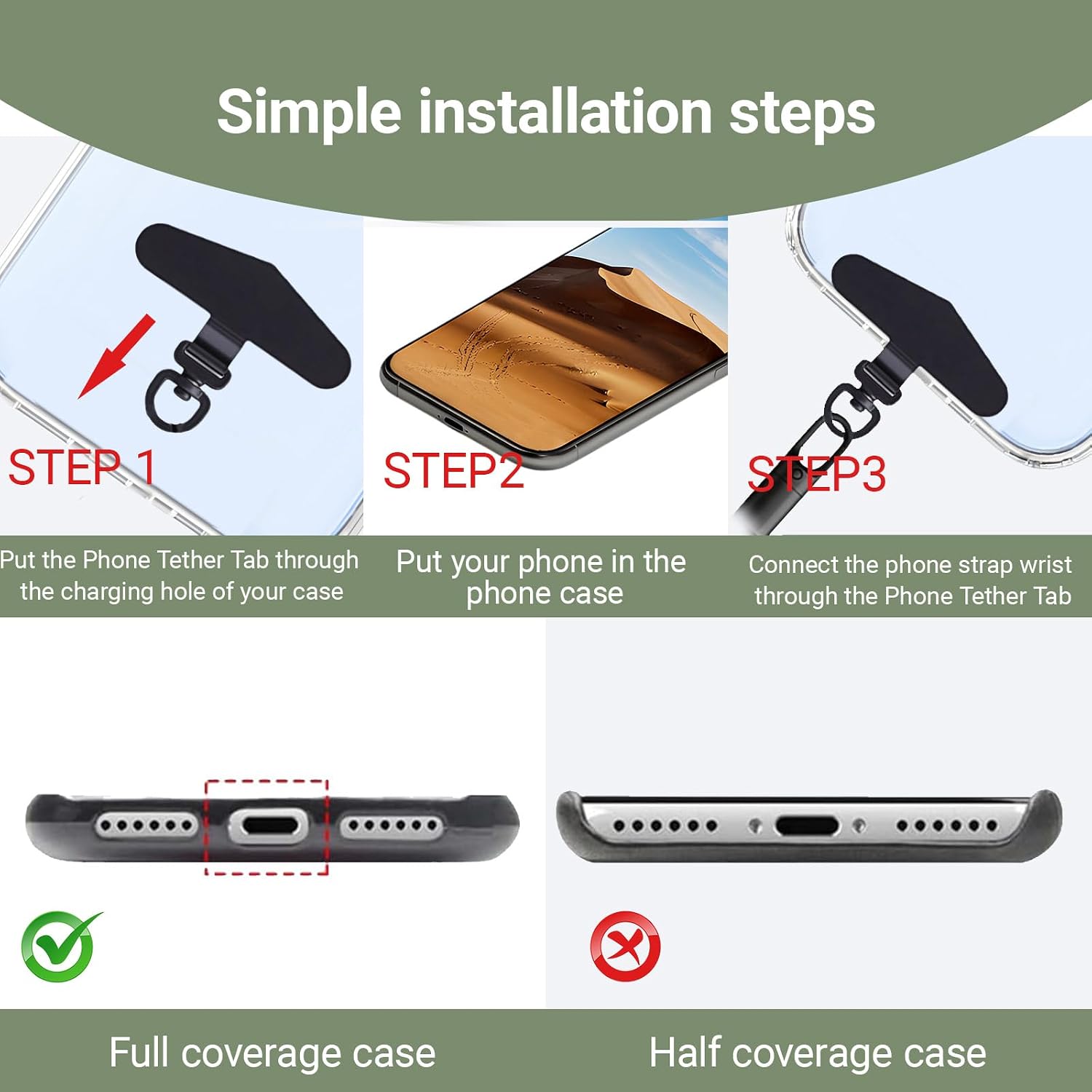 Phone Tether Tab,Metal Lanyard Patch for Cell Phones,360° Rotatable Stainless Steel Prevent Loss image 5