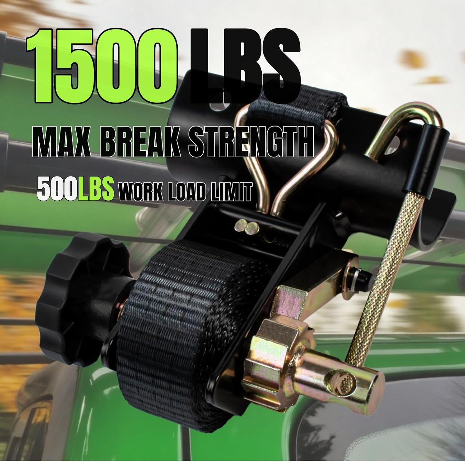 UMIRO 4-Pack Ladder Rack Ratchet Straps with J-Hook, 2" Black Round Tube Mount, 1.5" Wide x 7.5' Long Black Retractable Ratchet Tie Down Strap Roof Rack, 500 lbs Load Cargo Buckle Rack Lock Strap - Image 2