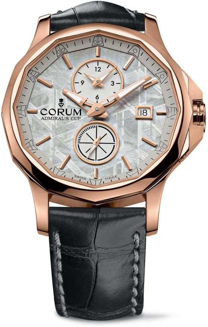 Limited Edition Meteorite Dial, Rose Gold Corum Admiral Cup Legend 42mm Watch, Dual Time Zone,