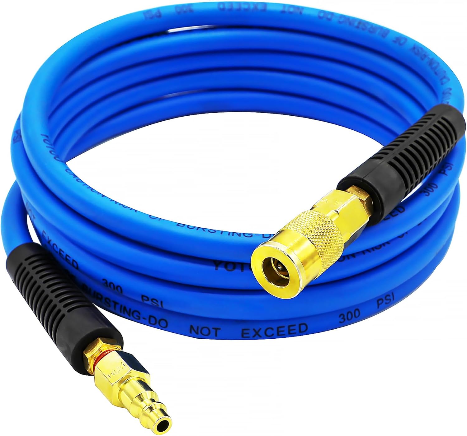 YOTOO Hybrid Lead-In Air Hose, 1/4"x10' Air Compressor Hose, 300 PSI, Heavy Duty, Lightweight, Kink Resistant, All-Weather Flexibility with 1/4-Inch Industrial Air Fittings and Bend Restrictors, Blue