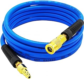 YOTOO Hybrid Lead-In Air Hose, 1/4"x10' Air Compressor Hose, 300 PSI, Heavy Duty, Lightweight, Kink Resistant, All-Weather Flexibility with 1/4-Inch Industrial Air Fittings and Bend Restrictors, Blue