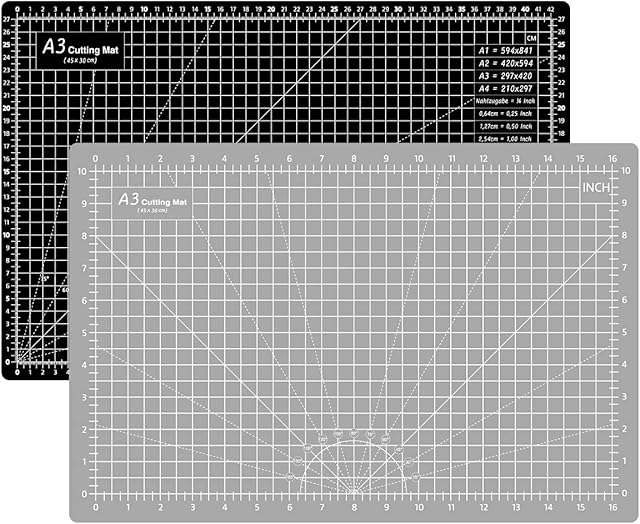 Headley Tools 12 x 18 Inch Self Healing Cutting Mat, A3 Cutting Mat Double Sided 5-Ply Gridded Cutting Board for Craft, Fabric, Quilting, Sewing, Scrapbooking Project, Black/Grey