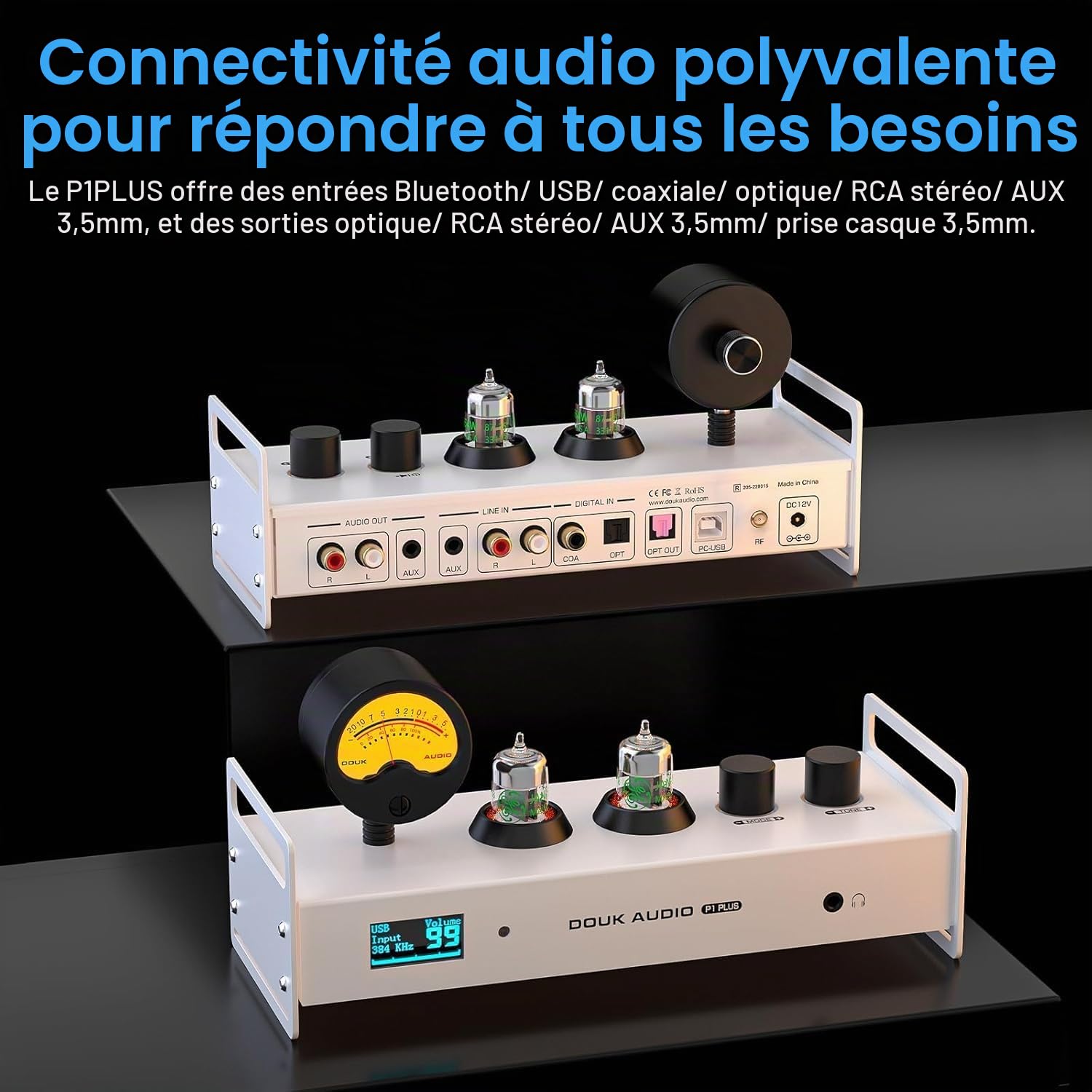Douk Audio P1PLUS Préamplificateur à Tubes Bluetooth Amplificateur Casque USB DAC avec VU Meter DSD256