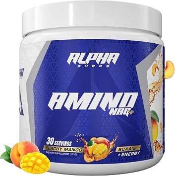 Alpha Supps Amino NRG+ BCAA Amino Energy Recovery Powder - Hydration Blend with Electrolytes - Focus Blend for Optimal Performance Support in Men & Women 30 Servings, Peachy Mango