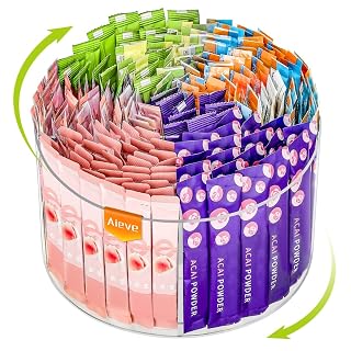AIEVE Drink Packet Organizer, Lazy Susan 360° Turntable Organizer for Drink Mix Hydration Packets, Water Flavor Acrylic Container Tea Bag Holder for Kitchen Storage Organization - Amazon product rated Grade A