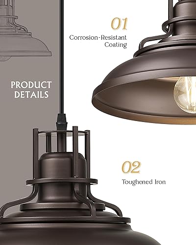 Miniatura 4 de FEMILA Lámpara colgante de granja, lámpara colgante vintage de granero de 12 pulgadas para isla de cocina, altura ajustable, acabado de bronce