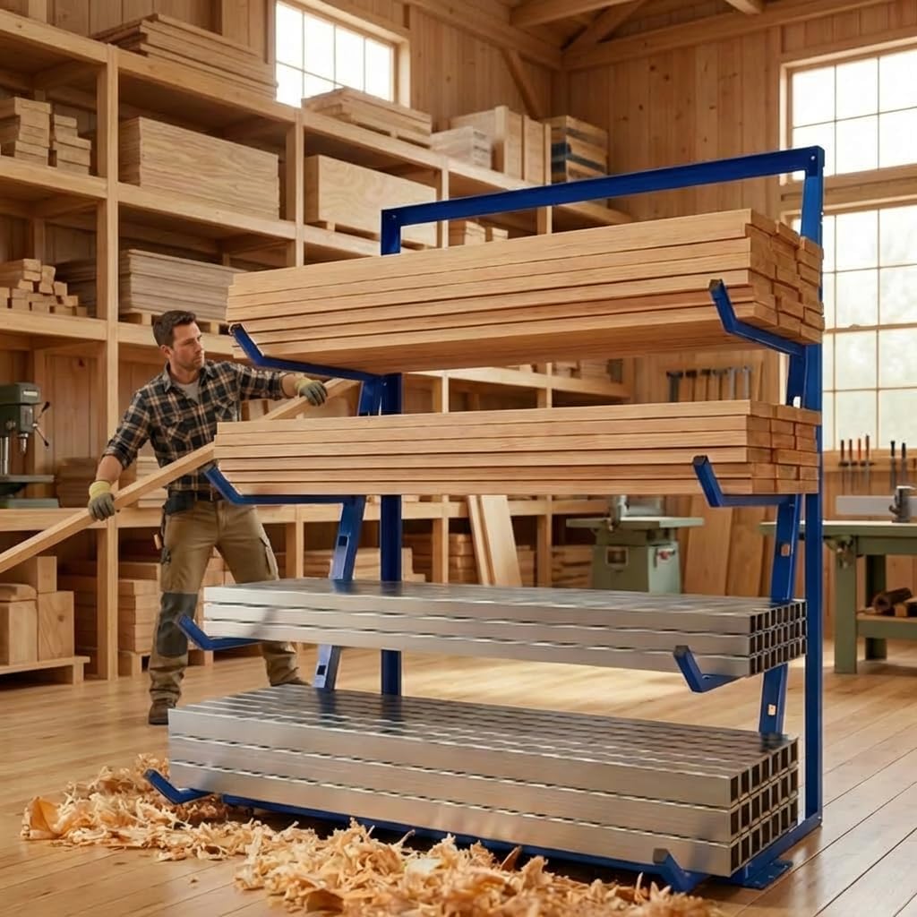 Heavy Duty Horizontal Storage Rack, 4-Tier Lumber Storage Rack 4000lbs, Alloy Steel Utility Cantilever Rack, Adjustable Pipe Rack for Basement Garage Workshop (48"x16"x62")
